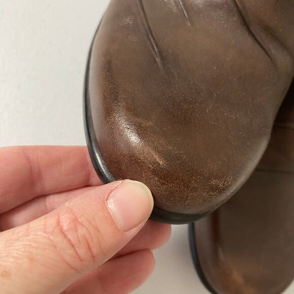 Clarks Sz 8.5 W Partridge Brown Leather Slip On Loafer Heeled Boots Comfort Clog - Picture 13 of 14